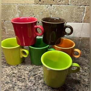 Set of 6 Colorful Fiesta Ceramic Mugs. Various colors.